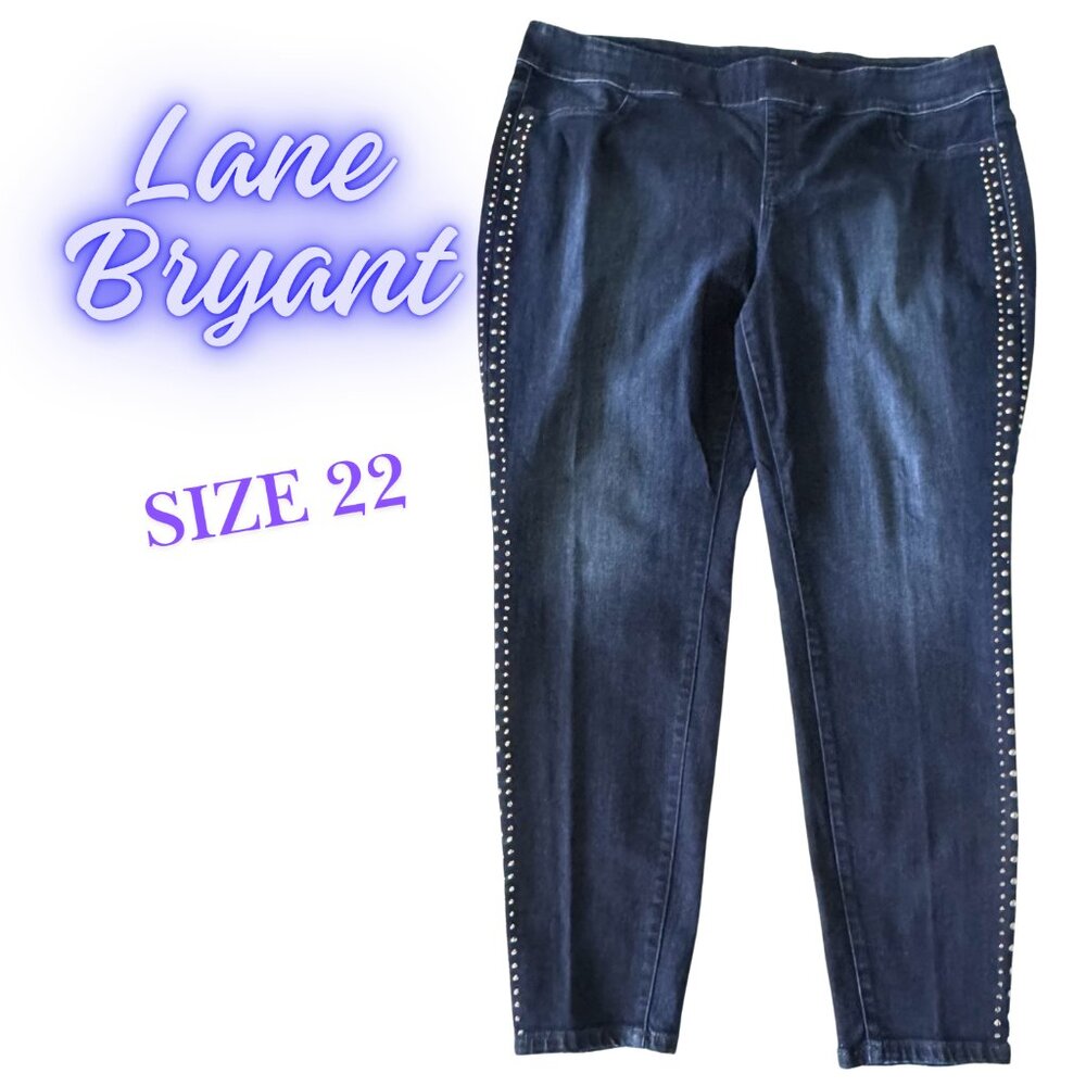 Lane Bryant Size 22 Plus Size Studded Jeans Women's Dark Wash Blue‎ Denim